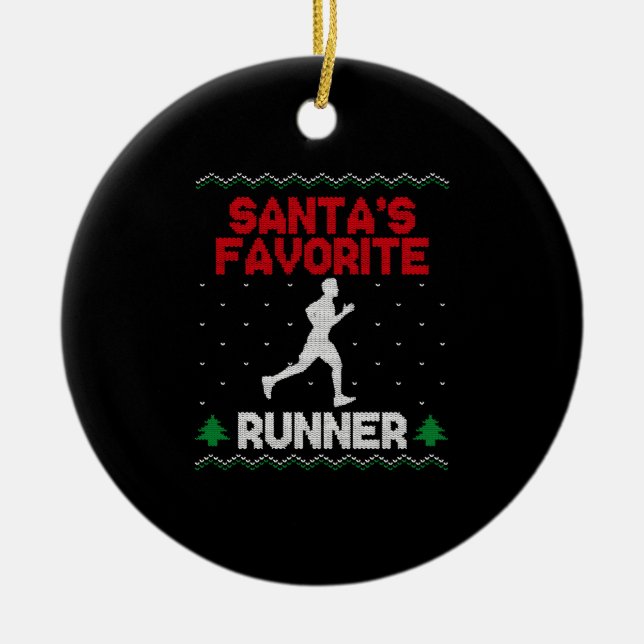 Running Runner Half Marathon Ugly Ceramic Tree Decoration (Front)