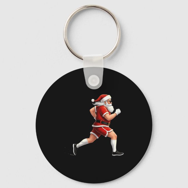 Running Santa Christmas Graphic Runner Run Maratho Key Ring (Front)
