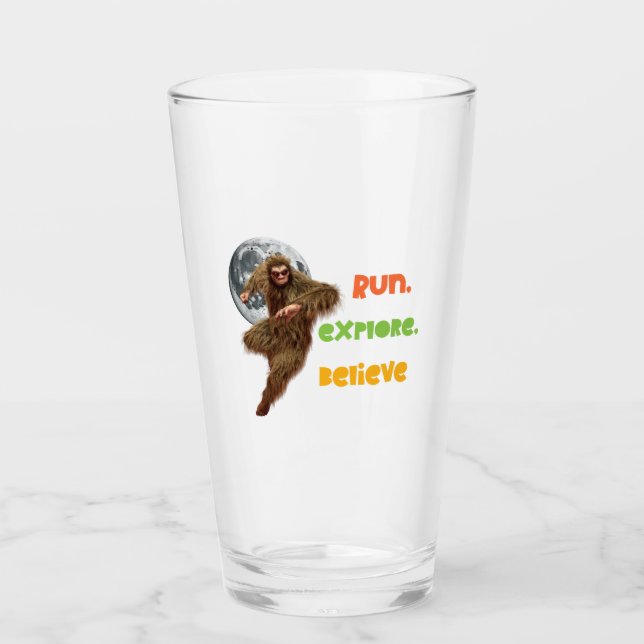 Running Sasquatch Adventure Believe Design Glass (Front)