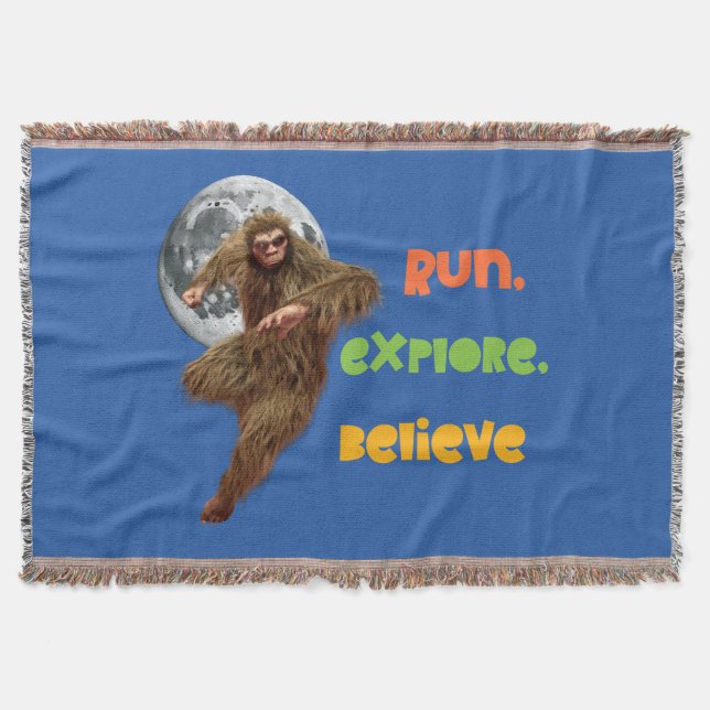 Running Sasquatch Adventure Believe Design Throw Blanket (Front)