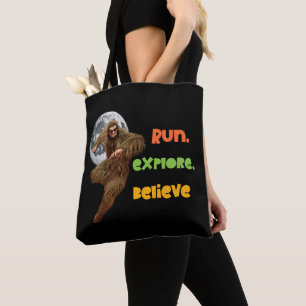 Running Sasquatch Adventure Believe Design Tote Bag
