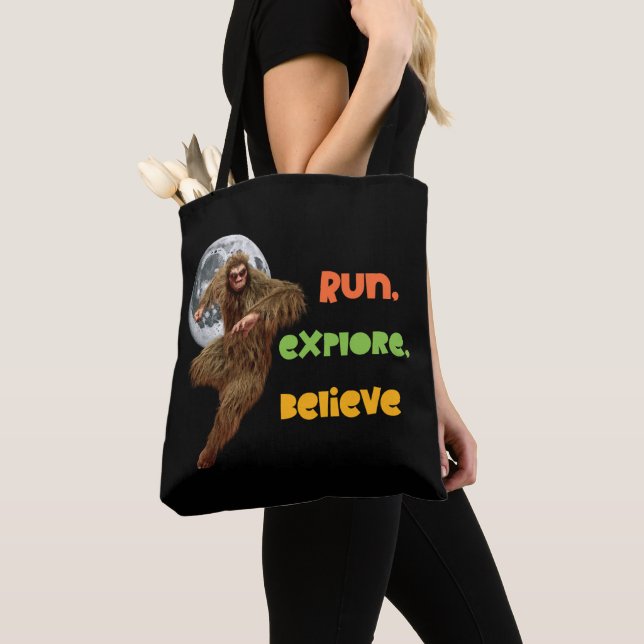 Running Sasquatch Adventure Believe Design Tote Bag (Close Up)