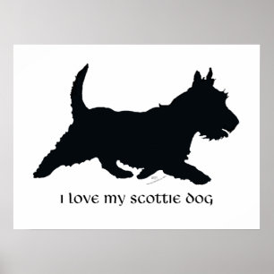 Running Scottish Terrier Silhouette Poster