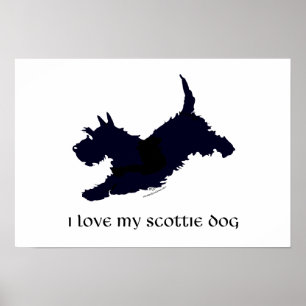 Running Scottish Terrier Silhouette Poster