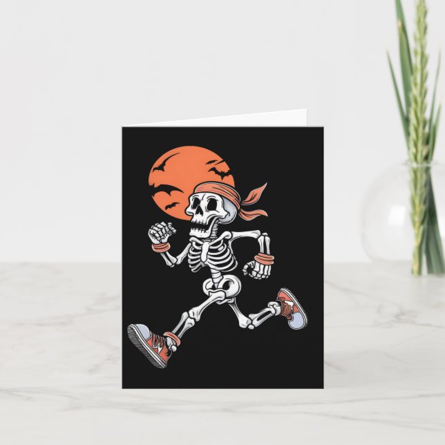 Running Skeleton Funny Halloween Costume Men Women Card (Front)