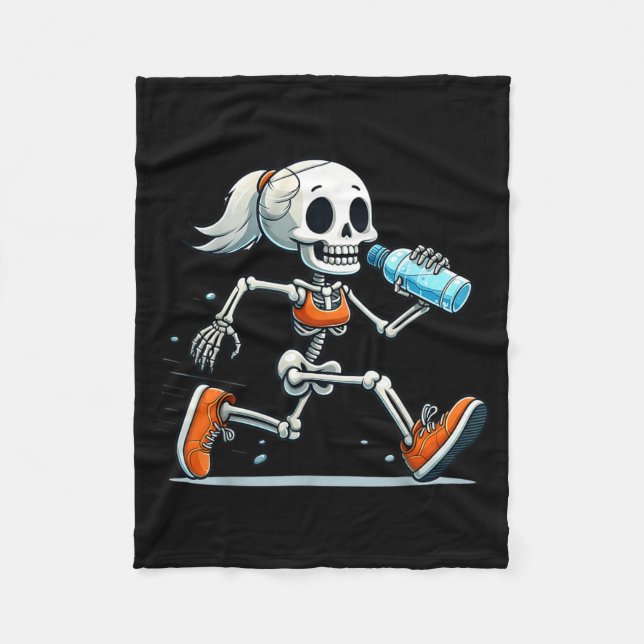 Running Skeleton Halloween Costume Spooky Runners Fleece Blanket (Front)