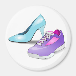 Running sneaker and princess high heeled shoe magnet