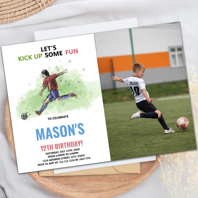 Running Soccer Birthday Invitation with Photo (Running Soccer Birthday Invitations with photo)