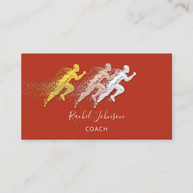 Running Sport Coach Athlete Logo Instructor QRCode Business Card (Front)