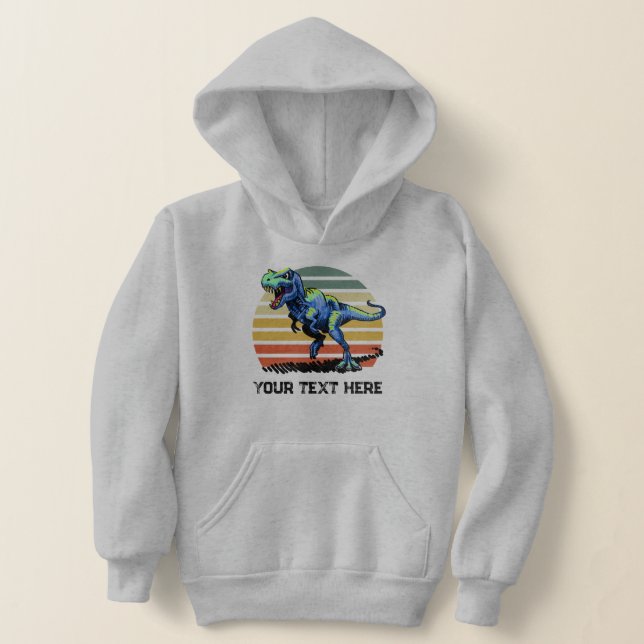 Running T-Rex Custom Text Kids Pullover Hoodie (Laydown)