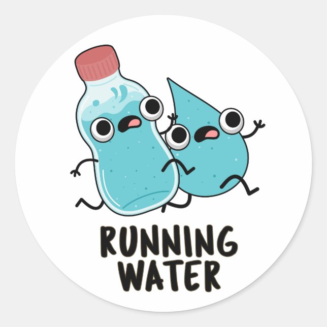 Running Water Funny Water Pun  Classic Round Sticker (Front)