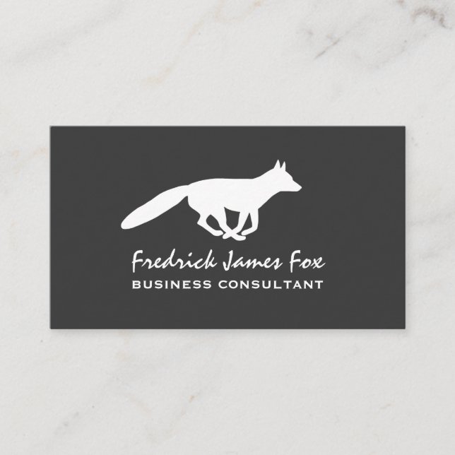 Running White Fox Silhouette | Wildlife Animal Business Card (Front)