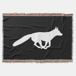Running White Fox Silhouette   Wildlife Throw Blanket