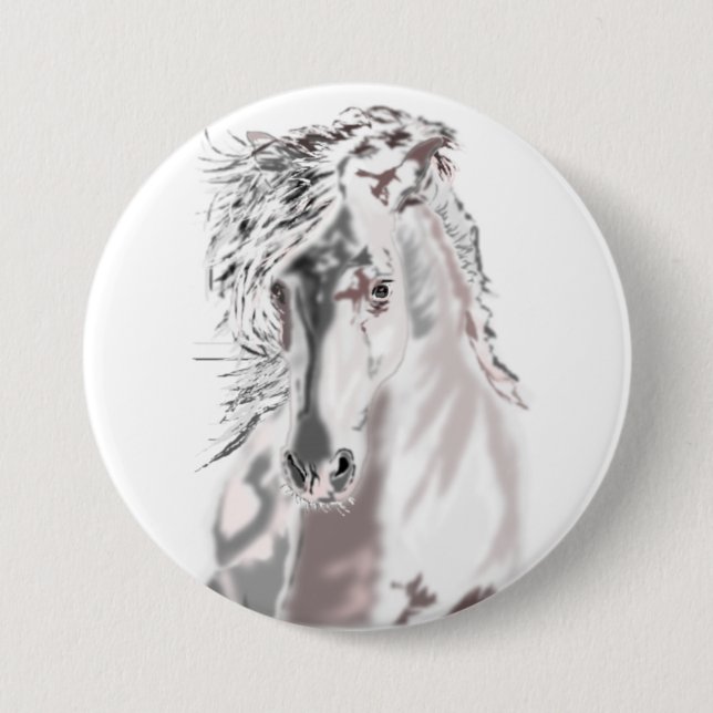 Running White Horse Button (Front)