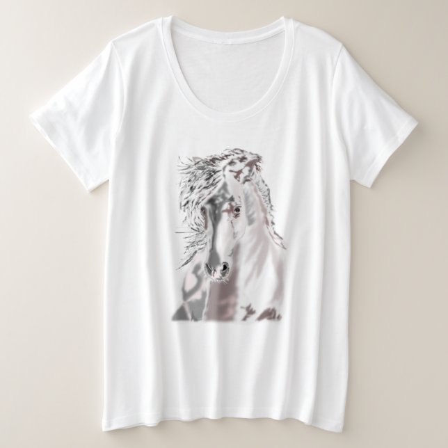 Running White Horse Plus Size T-Shirt (Design Front)