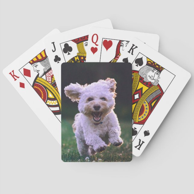 Running White Poodle Cute Dog Playing Cards (Back)