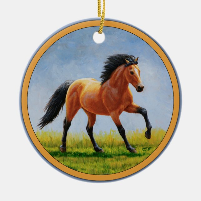 Running Wild Buckskin Horse Ceramic Tree Decoration (Front)