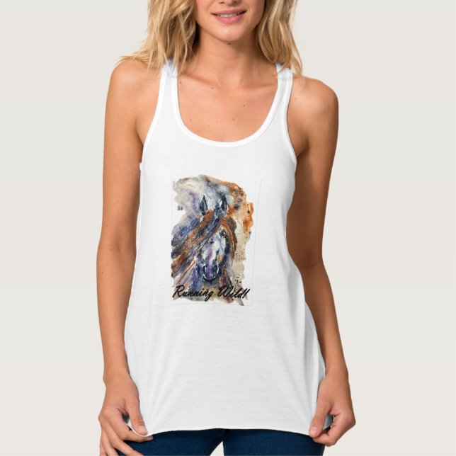 Running Wild Horse, Watercolor Painting Print Tank (Front)