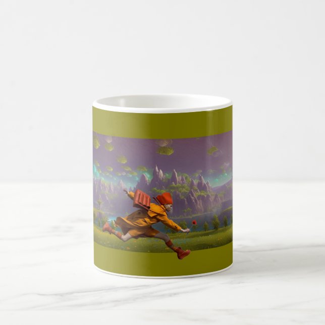 Running with a flower coffee mug (Center)