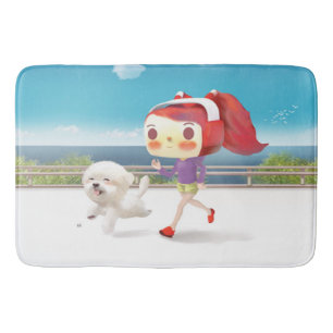 Running with Dog by the Sea Bath Mat