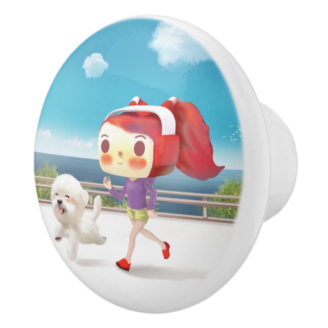 Running with Dog by the Sea Ceramic Knob (Right)