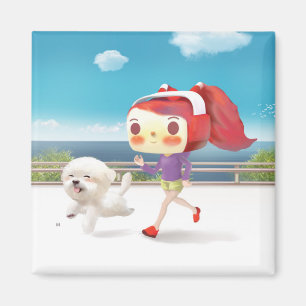 Running with Dog by the Sea Magnet