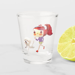 Running with Dog by the Sea Shot Glass