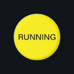 Running yellow dishwasher magnet<br><div class="desc">Minimal "running" dishwasher kitchen magnet with a yellow background helping you with kitchen organisation. Customise with your text.</div>