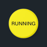 Running yellow dishwasher magnet<br><div class="desc">Minimal "running" dishwasher kitchen magnet with a yellow background helping you with kitchen organisation. Customise with your text.</div>