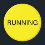 Running yellow dishwasher magnet<br><div class="desc">Minimal "running" dishwasher kitchen magnet with a yellow background helping you with kitchen organisation. Customise with your text.</div>