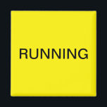 Running yellow dishwasher magnet<br><div class="desc">Minimal "running" dishwasher kitchen magnet with a yellow background helping you with kitchen organisation. Customise with your text.</div>