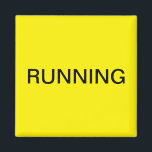 Running yellow dishwasher magnet<br><div class="desc">Minimal "running" dishwasher kitchen magnet with a yellow background helping you with kitchen organisation. Customise with your text.</div>