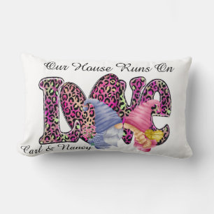 Runs On Love, Gnome Couple Personalise  Lumbar Pil Cushion