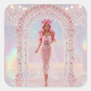 Runway Bride in Petal Couture Square Sticker