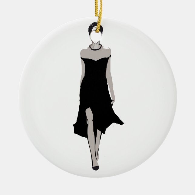 Runway model in designer outfit ceramic tree decoration (Front)