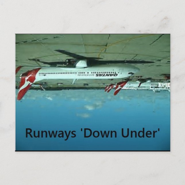 Runways Downunder Postcard - Flat Earth Meme (Front)