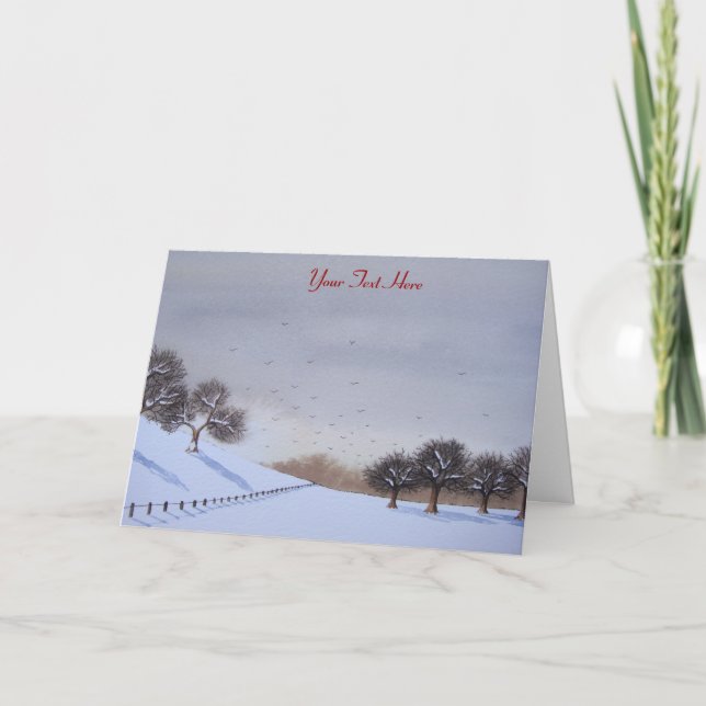 Rural christmas snow scene landscape art holiday card (Front)