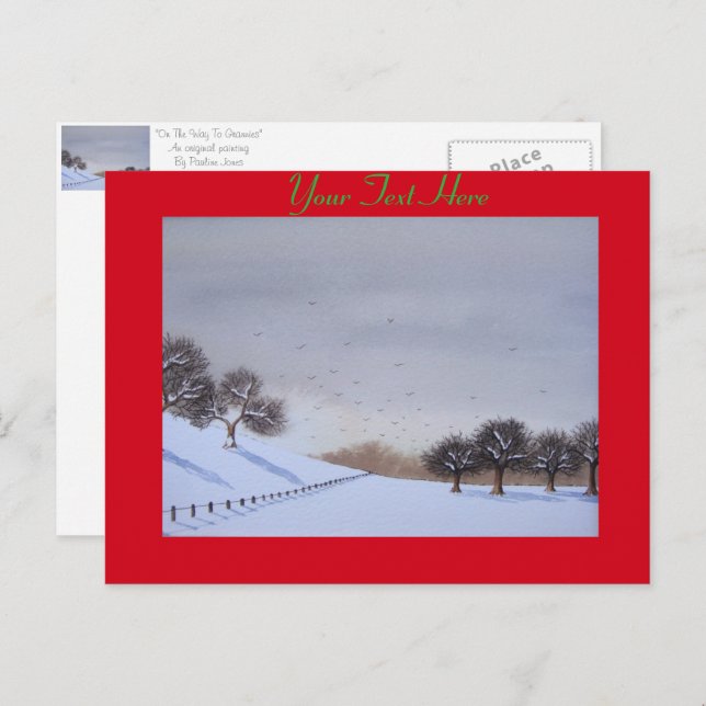 Rural christmas snow scene landscape art holiday postcard (Front/Back)