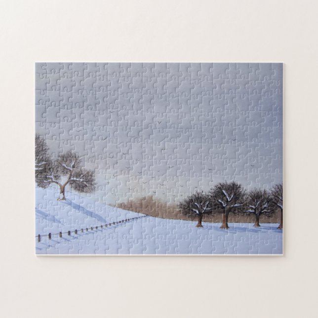 Rural christmas snow scene landscape art jigsaw puzzle (Horizontal)