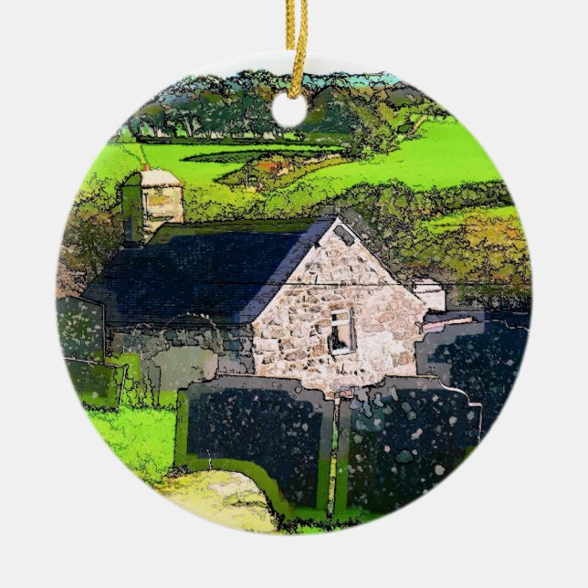 RURAL CHURCH CERAMIC TREE DECORATION (Front)