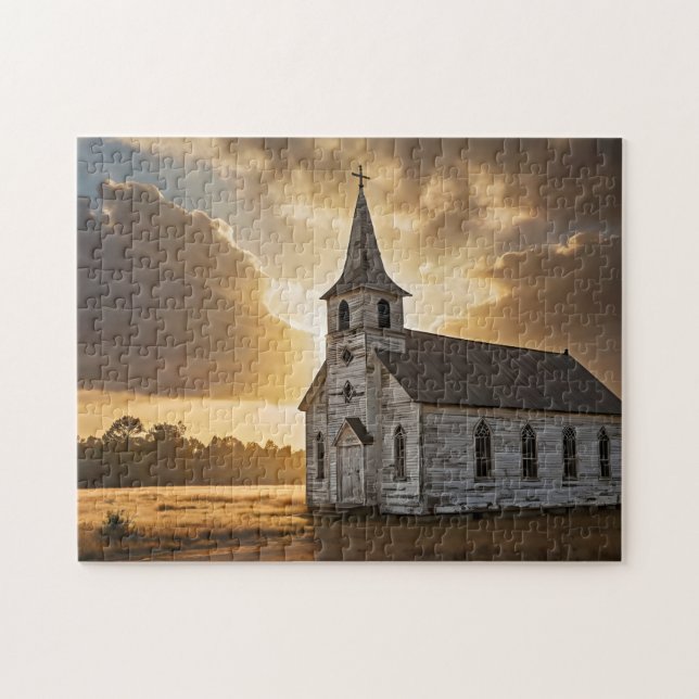 Rural Church Sunrise Countryside Christian Jigsaw Puzzle (Horizontal)