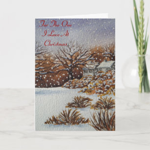 rural cottages snow scene holiday card