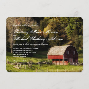 Rural Country Barn Trees Rustic Wedding Invitation