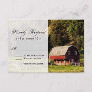 Rural Country Barn Trees Rustic Wedding RSVP Cards