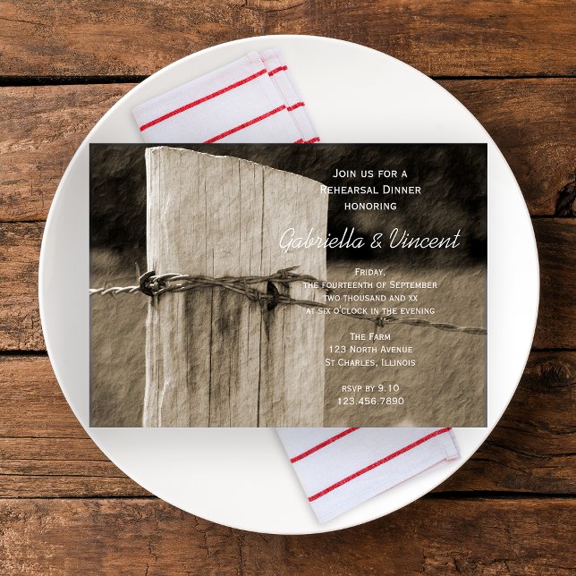 Rural Fence Post Country Wedding Rehearsal Dinner Invitation (Creator Uploaded)