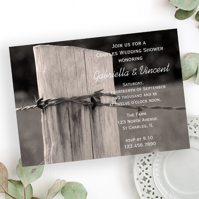 Rural Fence Post Couples Country Wedding Shower Invitation (Creator Uploaded)