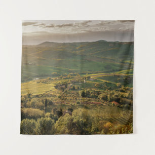 Rural Italian farmlands, Tuscany sunset. Tapestry