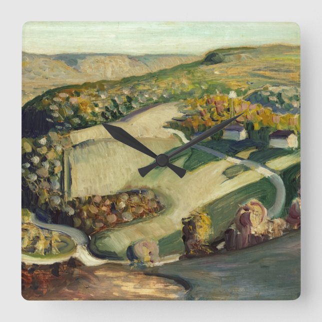 Rural Landscape by Grant Wood Square Wall Clock (Front)