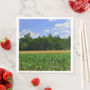 Rural landscape of a corn & wheat field & blue sky napkin