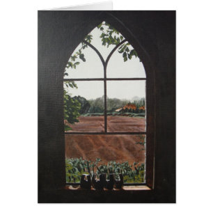Rural landscape view from church window painting